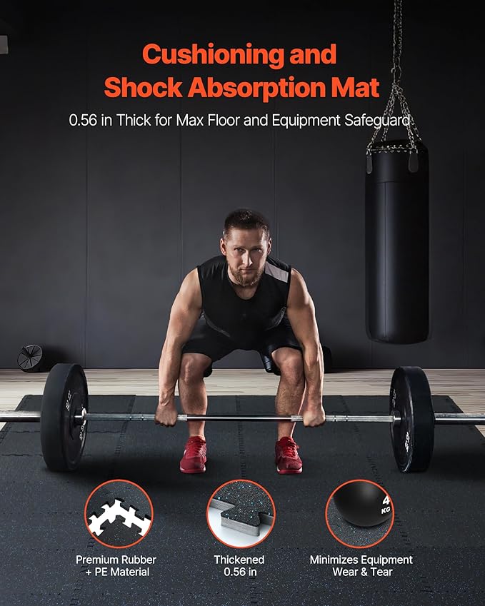 VEVOR 0.56Inch 24sq.ft 6 Tiles Gym Flooring for Home Gym, Rubber Top with High Density EVA Foam, 25 x 25In Gym Floor Exercise Equipment Mats, Interlocking Gym Mats, Puzzle Workout Mats, Black & Blue