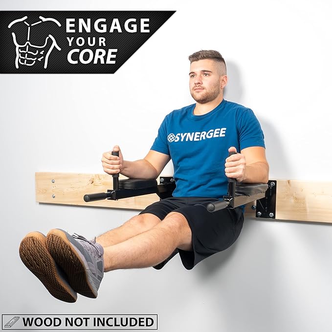 Synergee Wall Mounted Dip Station. Dip Bars for L Sits, Knee Raises, and More! Gymnastics and Upper Body Fitness Training. Max Capacity 400 LB.