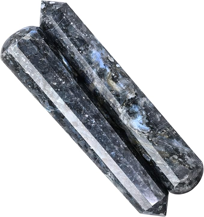 Amazing Gemstone Larvikite Crystal Wand Massage Stick - Pelvic Wand Gua Sha for Adults - Crystals and Healing Stones Massage Wands for Adults Gifts (Pointed)