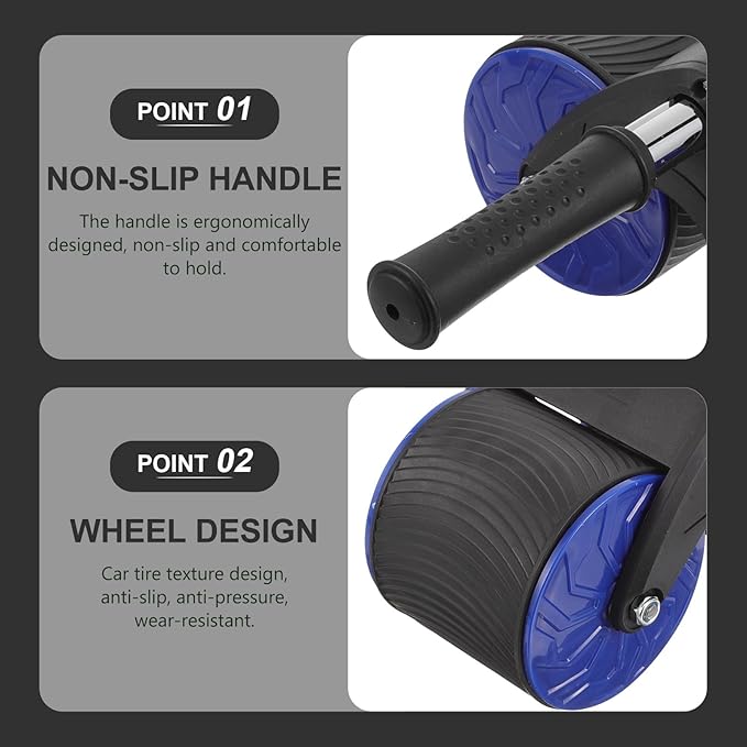 Toyvian Automatic Rebound Two-wheel Ab Roller with Knee Pad, Blue Abdominal Fitness Wheel for Home Gym Exercise and Belly Muscle Training
