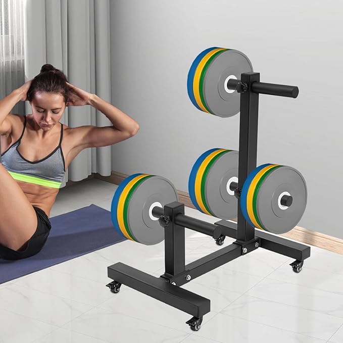 Weight Plate Rack Tree, Weight Plate Storage with Universial Wheels, Plate Rack Tree Holder Vertical Weight Tree Rack, Dumbbell Racks for Homes Hotels Gyms School