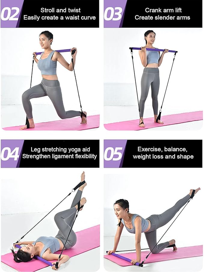 Adjustable Pilates Bar 3 Sections Portable Pilates Workout Stick Body Building Puller for Home Gym Full Body Exercise Steel Pipe Foam Cover 35 Inches