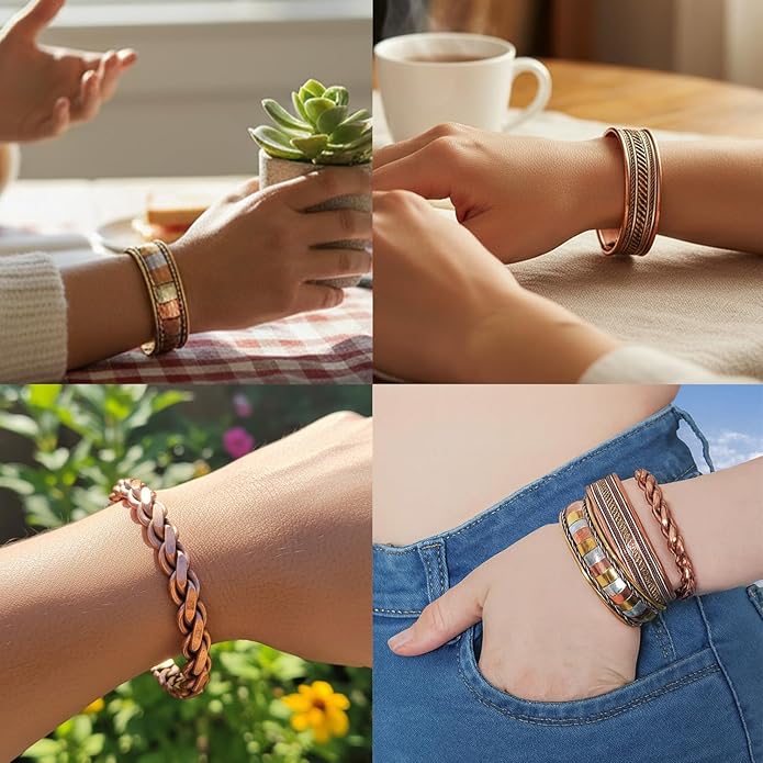 Touchstone copper bracelets | gift for men women |adjustable 100% pure solid real magnetic jewelry | handmade bracelet set combo | rope braided tibetan bangles.