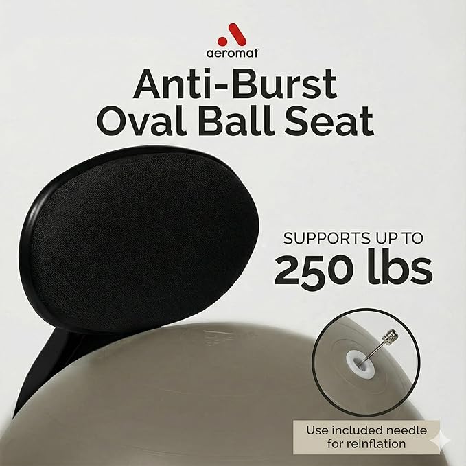 Aeromat Elite Yoga Ball Chair for Office & Home 250lbs Cap – Ergonomic Balance Ball Desk Chair w/Lockable Wheels,Adjustable Height, Anti-Burst Removable Ball, Back Support for Posture & Core Relief