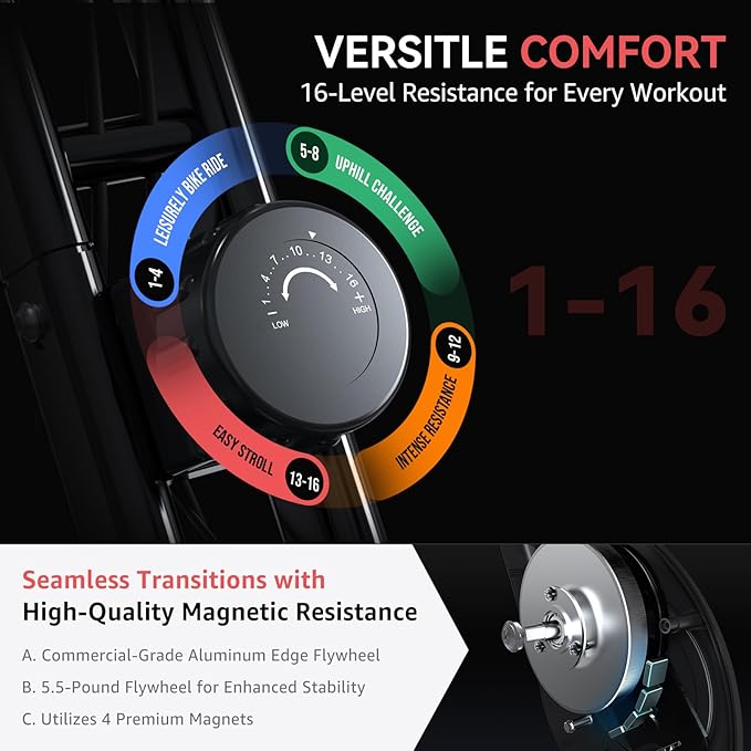 Lightweight 33LB Foldable Exercise Bike for Small Apartments, Stationary Bikes for Home Workout, Indoor Portable Cycling Bike with 16-Level Magnetic Resistance, 260LBS Capacity, 5.5 LBS Flywheel