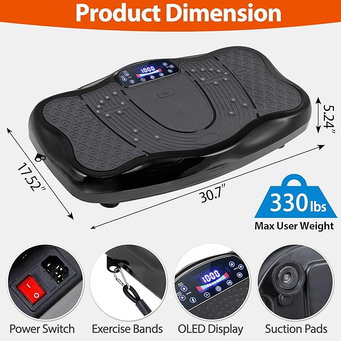 HomGarden Waver Vibration Platform Exercise Machine, Whole Body Workout Fitness Vibration Plates w/ Loop Bands, Full Body Home Training Equipment for Weight Loss
