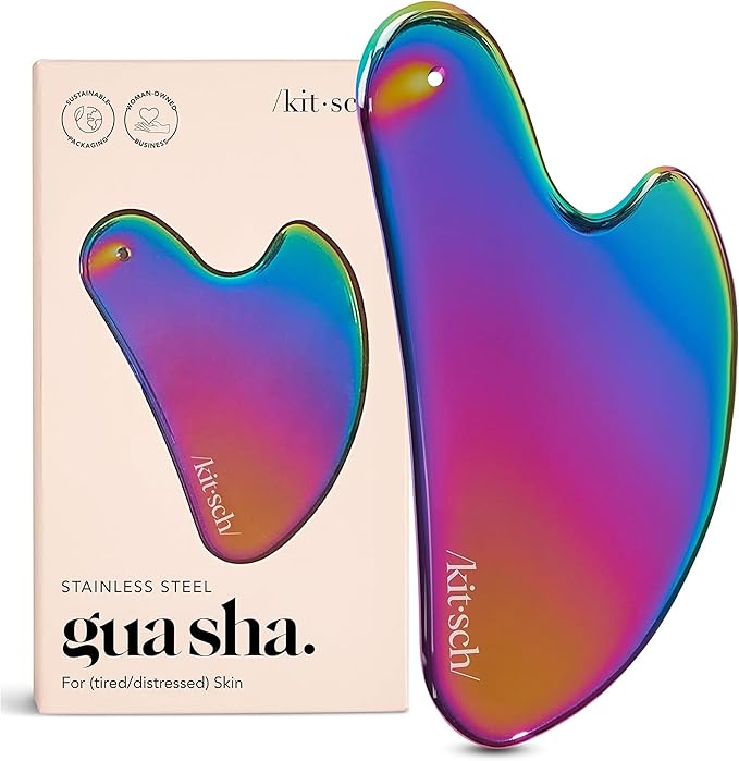 Kitsch Stainless Steel Gua Sha Facial Tools - Guasha Tool for Face, Face Sculpting Tool, Jawline Shaper, Double Chin Reducer Gua Sha Tools, Lymphatic Drainage Massager, Facial Skin Care, Iridescent