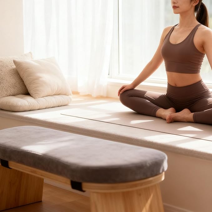 Meditation Bench, Folding Kneeling Stool with Soft Cotton Cushion and Non Slip Pads, Magnetic Hinge Locks Supports 260lbs, for Relaxation Yoga Meditation Home