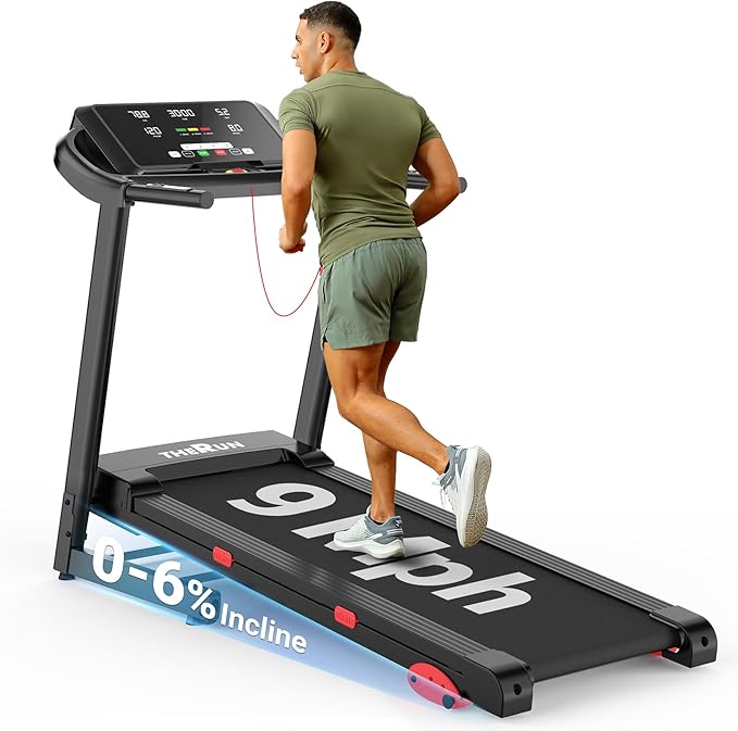 THERUN Incline Treadmill 18" LED Screen & 16.5‘’ Wide Belt, Running Treadmill 2 Layers Shock-Absorbing, Foldable for Indoor Fitness Workouts