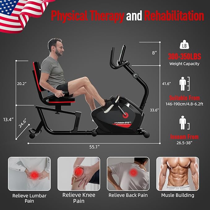 HARISON Recumbent Exercise Bike for Home, Quiet Recumbent Stationary Bikes for Adults & Seniors, Load Capacity of 400 pounds, Magnetic Recumbent Bike with LCD Monitor and Soft Adjustable Seats