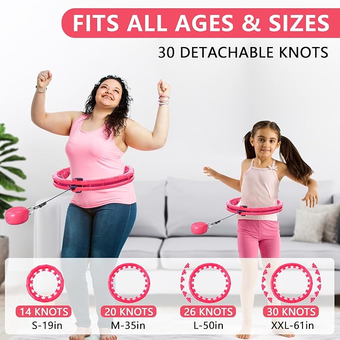 30/24/12 Knots, Upgraded Magnetic Lock Weighted Hula Hoop for Kids Adults Weight Loss, Infinity Hoop Plus Size, Home Indoor Outdoor, Fitness Exercise, Abdominal Toner