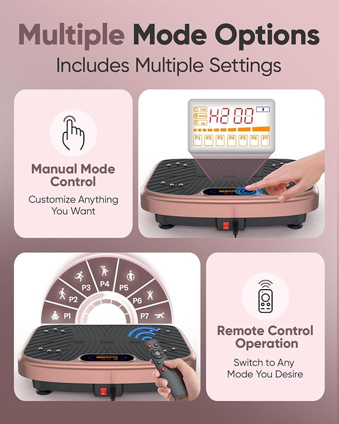 Vibration Plate Exercise Machine, Vibrating Plate Platform for Lymphatic Drainage with 200 Adjustable Speeds, Power Vibration Plate for Weight Loss & Fitness, Supports Weight 450 Lbs