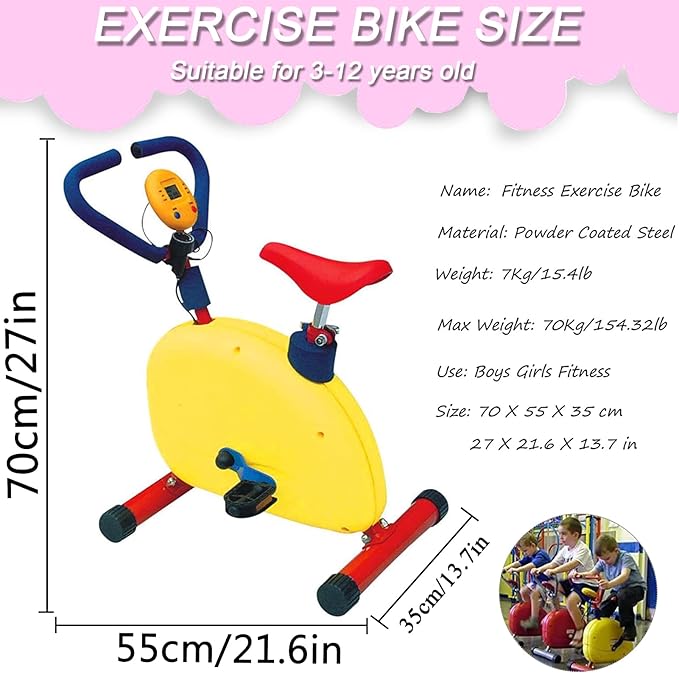 Kids Fitness Exercise Bike Equipment, Childrens Exercise Bike with Adjustable Seat, Kids Stationary Bike Workout Equipment, Gift for Boys Girls