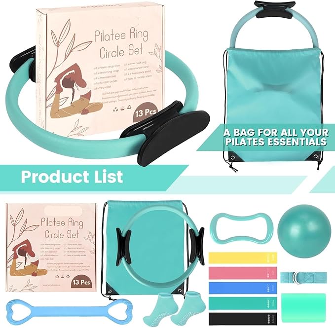 JITUIHOM Home Pilates Essentials Kit for Women - Complete Pink Equipment Set with 9 Inch Yoga Ball, Figure 8 Resistance Band, Bands & Accessories, Ring for Beginners Workouts