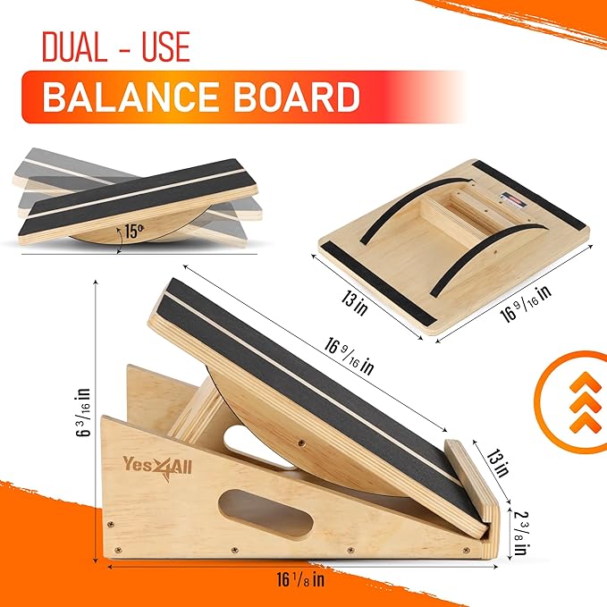 Yes4All Wood Slant board & Balance board (2in1) + Balance Pad XL Blue Physical Therapy, Yoga & Stability Training Balance Mat