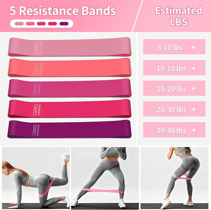 Home Pilates Essentials Kit for Women，Pilates Ring and Ball Magic Circle Booty Bands 8 Resistance Band Toning Fitness Essentials Starter Set Accessories(Pink)