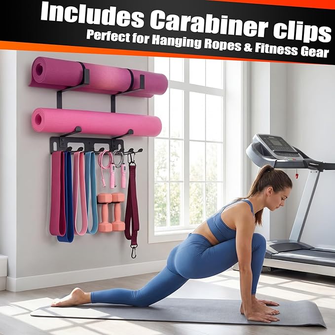 Novabright Gym Storage Rack Resistance Band Rack Multi Purpose Wall Mount for Home 8 Hook Wall Hanger Display with 4 Adjustable Hooks for Gym Equipment, Exercise Bands, Lifting Belts and Jump Ropes