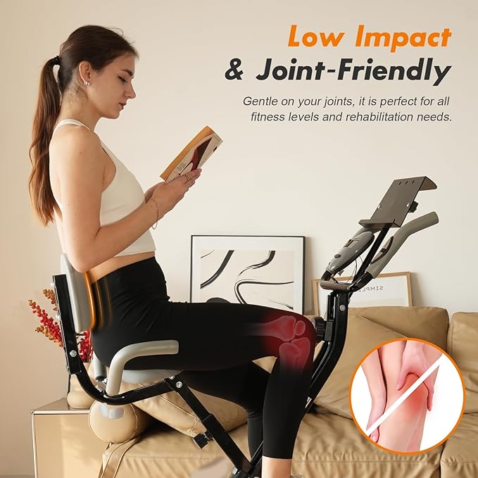 TOUSAINS Folding Exercise Bike - 8-Level Magnetic Stationary Bike with Pulse Rate, Large Tablet Holder & X-Bike Design, Compact Indoor Workout Bike for Home Gym, Seniors & Knee Recovery, 265lbs Weight Capacity