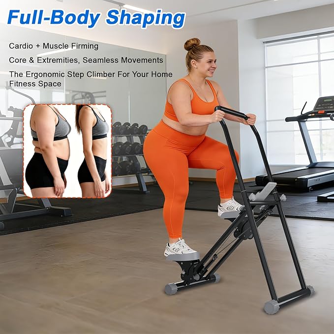 OVER SELF Stair Stepper at Home, Stair Stepper with Handlebar for Full-Body Workout, for Compact Folding Stair Climber with Adjustable Handlebar/Pedal, 350lbs Weight Capacity, Knee-Friendly