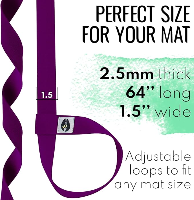 TECEUM Yoga Mat Strap – 30+ Colors – Adjustable Mat Holder Sling Carrier for All Mats [Mat Not Included]