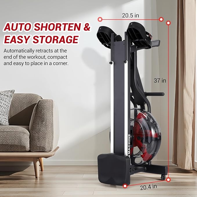 Magnetic/Water Rowing Machines for Home, Full-Body Workout, Low-Impact, Max 350Lb Weight Capacity, Rower Machine of Quiet Resistance, App Compatibility & Space-Saving Design