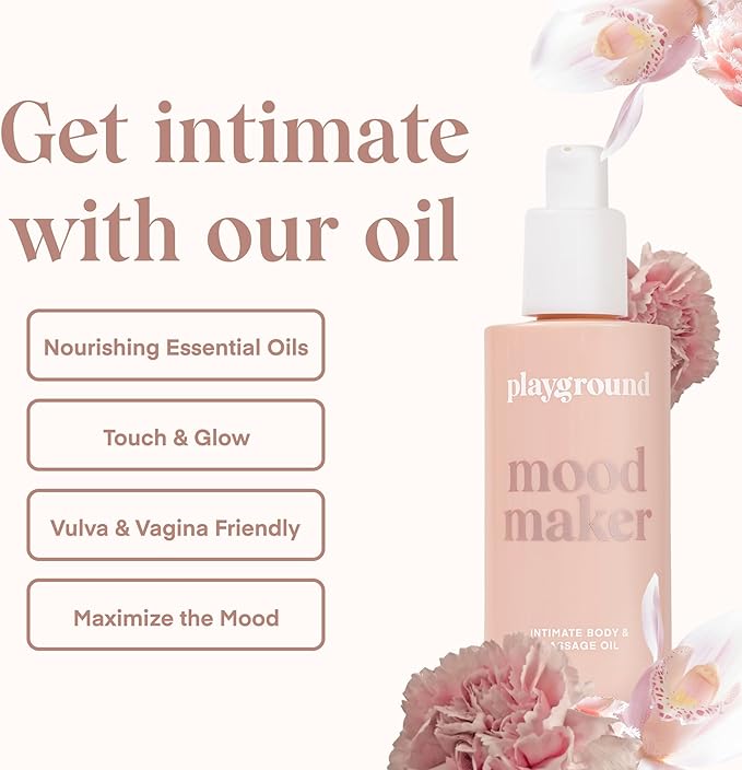 Playground Mood Maker, Pleasure Enhancing Body & Massage Oil, Mood Elevating Adaptogens, Botanical Aphrodisiacs, Skin Soothing Plant Oils, Vanilla Sandalwood Rose Ylang Ylang, Long-Lasting Sensual Oil