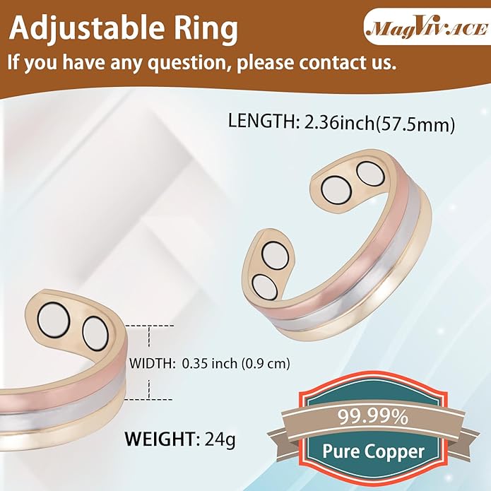 MagVIVACE Pure Copper Ring for Women, Magnetic Rings with Magnets, Tricolor Gold Jewelry Gift