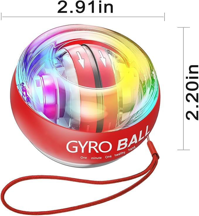 Torque-Ball Hand Exerciser, Wrist Power Gyro Ball, Curaball Hand Exerciser, Grip Strength Trainer, Hand Strengthening Devices, Wrist Strengthener, Finger Exerciser, Auto-Start Colorful Lighting