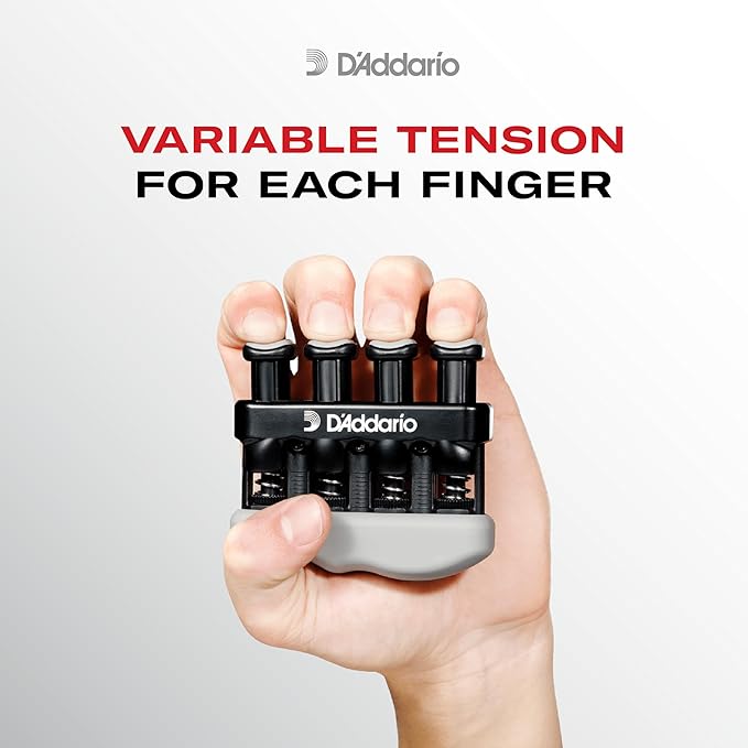 D'Addario Varigrip Finger Strengthener with Fiddilink - Finger Exerciser & Guitar Trainer with Simulated Strings for Callus Building - Strengthening & Coordination Tool for Guitar Players
