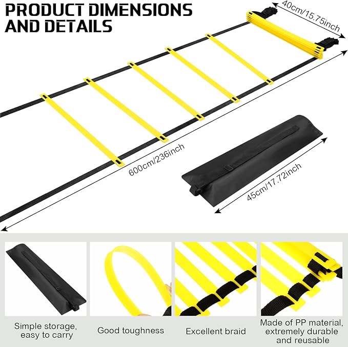 Sosation Agility Ladder 20 Feet Adjustable Rungs Speed Training Exercise Ladders with Carry Bag for Kids and Adults Soccer Football Boxing Footwork Sports Speed Agility Training