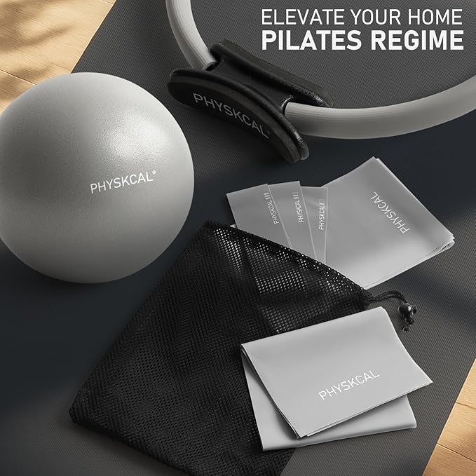 Pilates Kit, 15-Inch Pilates Ring with 1x Core Ball, 3X Resistant Loops and 2X Flex Bands, Home Pilates Equipment Set and Mat Pilates Essential Kit