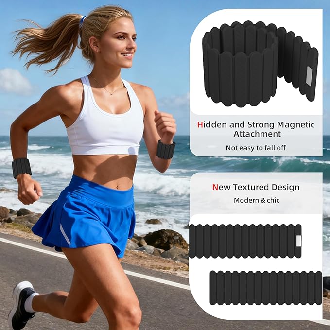 Abahub Wearable Wrist & Ankle Weights Set of 2, Stackable Magnetic Weighted Bracelet for Women, Waterproof Silicone Arm Leg Weights for Home Gym Workout, Running, Yoga & Pilates