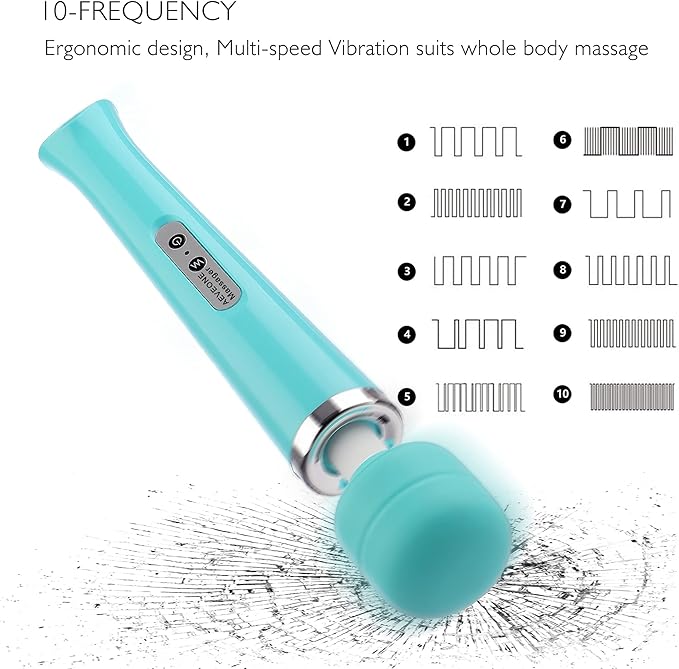 Wired Powerful Handheld Electric Massager with Strong 10 Modes Personal Back Massage for Sports Recovery, Muscle Aches, Relaxing Body (Light Blue)