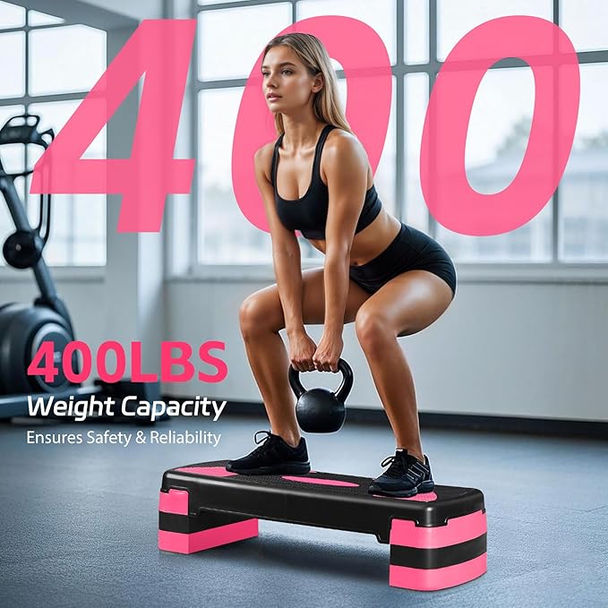 30" Aerobic Step Platform - 3-Level Adjustable Height (4"/6"/8"), Non-Slip Fitness Stepper w/Stackable Risers for Home Gym, Cardio & Strength Training