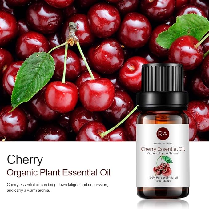RAINBOW ABBY 100% Pure Organic Cherry Essential Oil, 10ml - Aromatherapy, Massage, Yoga, Meditation, Bath, Skin Care