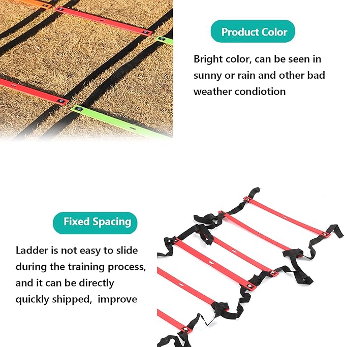 Fixed Agility Ladder for Football Training, Speed Rope Ladder with 12 Rungs, Bright Color Footwork Ladder for Soccer Drills, 6M Durable PP Sports Ladder for Team and