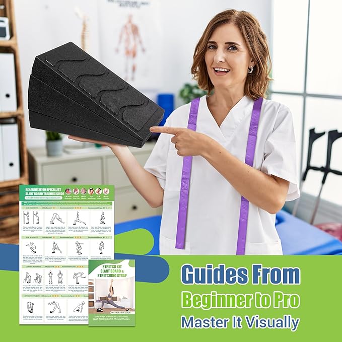 Squat Wedge Block, 5 Adjustable Angles Slant Board for Calf Stretching with Stretching Strap & Poster, 520 LBS Heel Elevated Squat Wedge Capacity for Yoga, Ankle Physical Therapy & Mobility