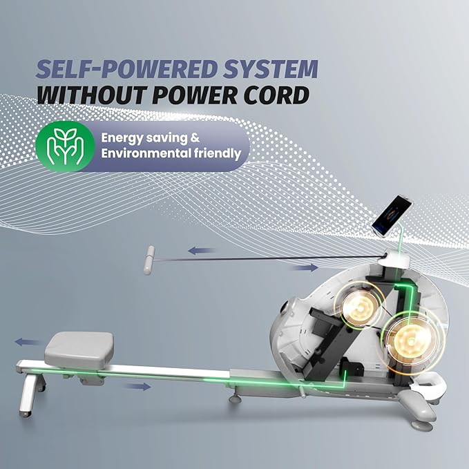 GarveeLife Magnetic Rowing Machine, Self Powered Rower Without Power Cord, Quiet Rower Machine with 16 -Level Adjustable Resistance, 350 LB Weight Capacity, Free Snailcle App