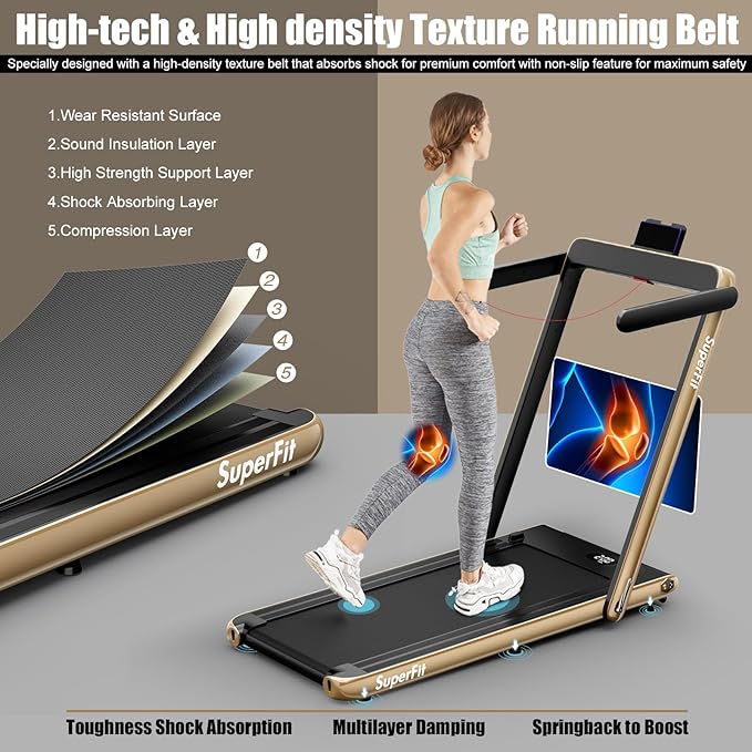 Goplus 2 in 1 Folding Treadmill, 2.25HP Superfit Under Desk Electric Treadmill, Installation-Free with Remote Control, APP Control and LED Display, Walking Jogging for Home Office