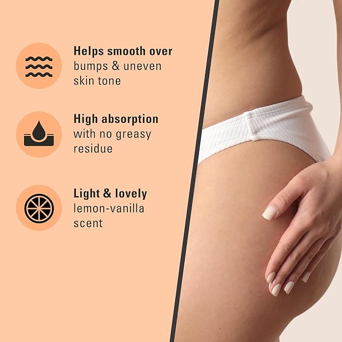 Bum Bum Cream with Lemon Vanilla Scent, 2-in-1 Skin Care Cellulite Treatment & Massage Lotion, Non-Greasy Skin Tightening for Firm Butt, Belly, and Thighs with Cupuaçu, Collagen, and Caffeine, 8 Fl Oz
