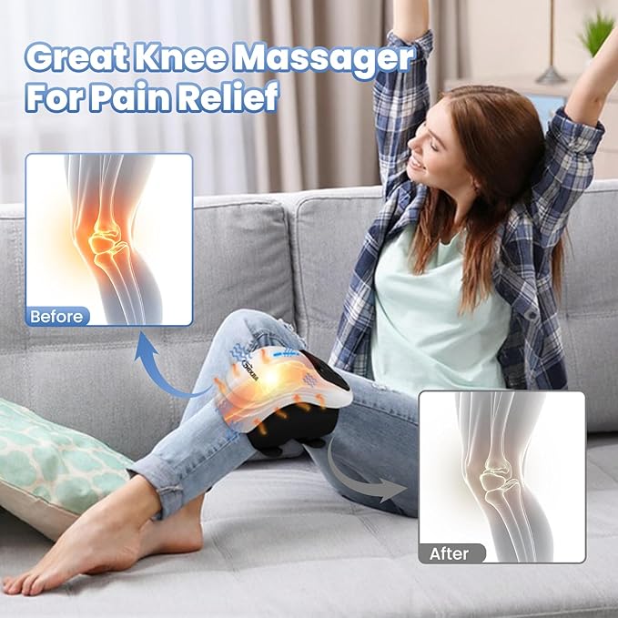 Knee Massager Smart with Heat, Red Light and Massage Therapy, 3 Vibration Modes and 3 Heating Levels, 2026 Updated Edition, LED Vitality Joints Knee Massager, Gifts for Grandma & Grandpa, White