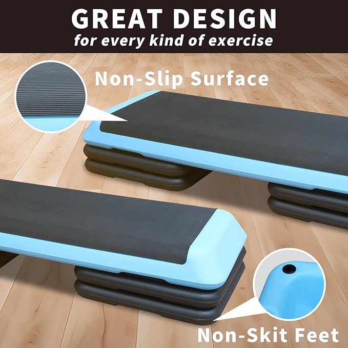 43'' Aerobic Stepper, 4-6-8in Height-Adjustable Exercise Workout Step Platform with 4 Detachable Risers for Home Gym Workout & Training