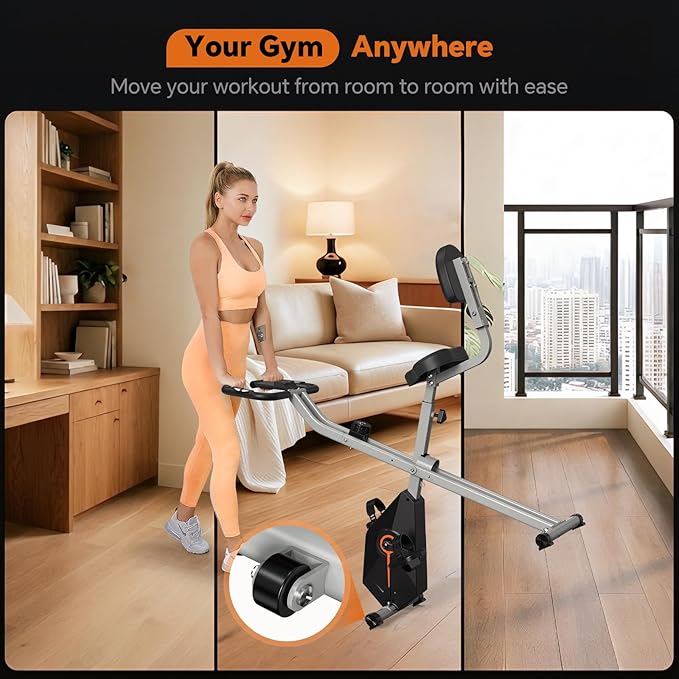 Foldable Exercise Bike Stationary Bikes for Home, 5 IN 1 Indoor Workout Bike, Cycling Bike with 16-Level Quiet Magnetic Resistance, 6.6 LBS Flywheel and 300LBS Capacity for Senior and Home Workout