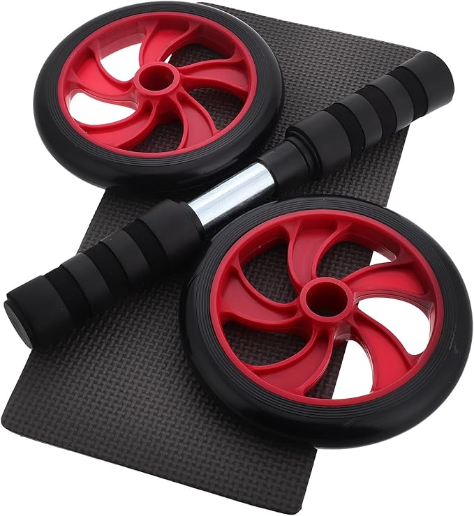 Red Silent Ab Roller Wheel for Ab Workout, Core Muscle Training Equipment with Non-slip Handles, Home and Outdoor Fitness Abdominal Exercise Wheel