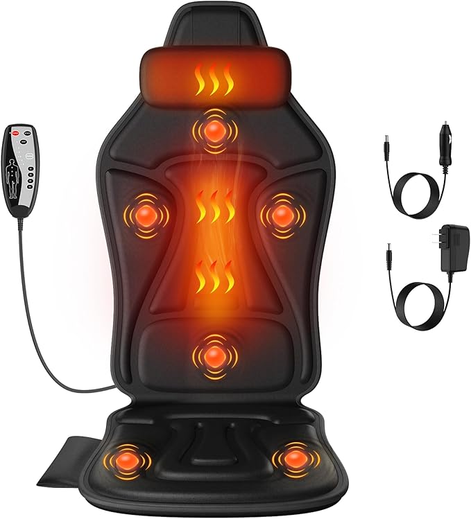 Vibration Back Massager with Heat, Massage Chair Pad for Recliner with 2 Heating Levels & 6 Vibration, Seat Cushion for Seniors, Office Workers, Fatigue & Pain Relief in Office, Home Use