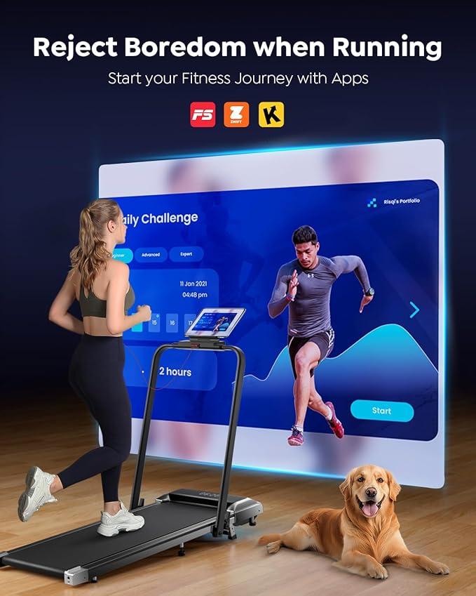 Walking Pad with 12% Incline & Height-Adjustable Handlebar, 5-in-1 Foldable Treadmill for Home & Office, Portable Under Desk Treadmill with LED Display & App Control