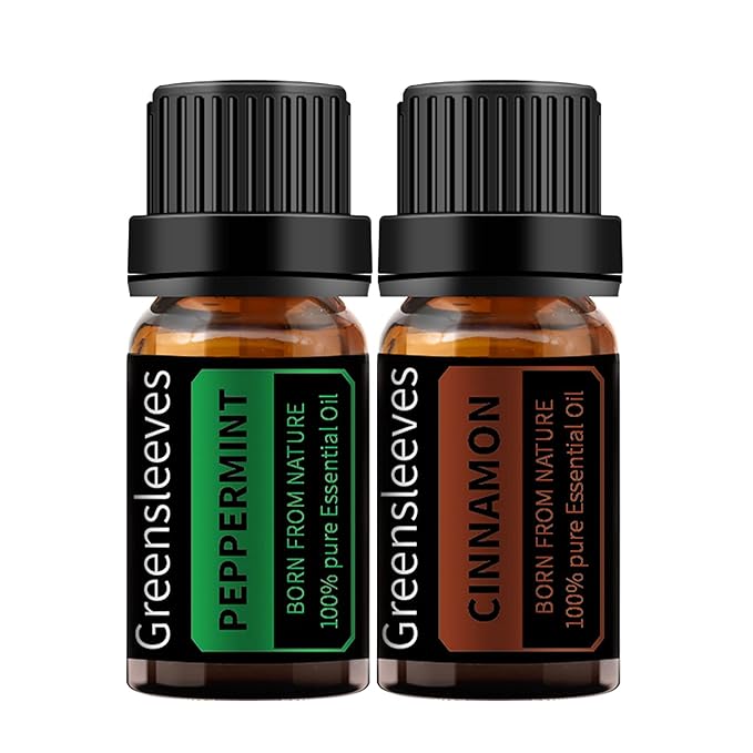 GREENSLEEVES Cinnamon Peppermint Essential Oil Set, 2 x 10ml Pure Plant-Based Fragrance Oil for Aromatherapy, Essential Oils for Diffuser, Massage, Bath Bomb, Scented Candle Soap Making