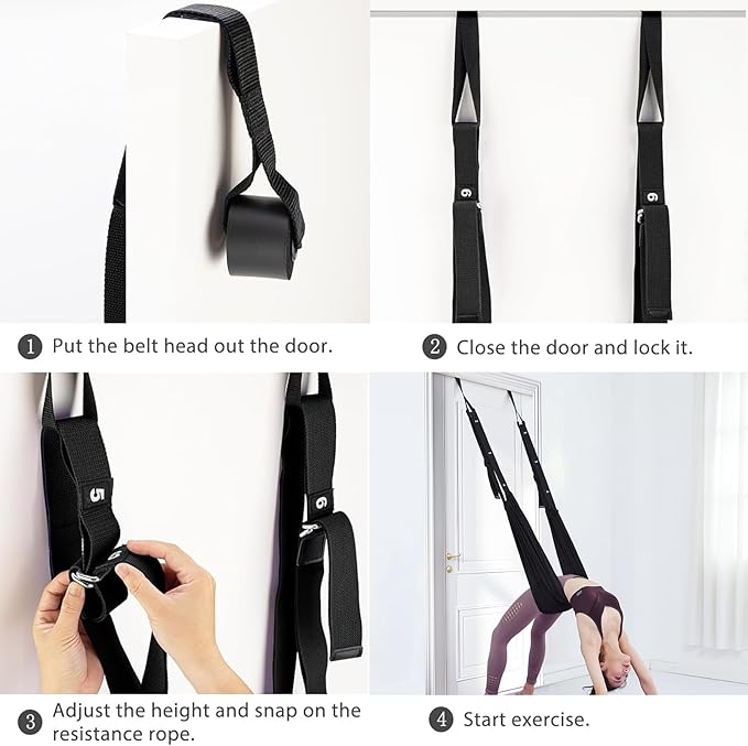 Yoga Stretching Strap, Leg Waist Back Bend Auxiliary Yoga Stretch Band, Upgraded Version with Door Anchor 2 Resistance Rope Stretch Strap Inversion Trainer for Pilates Dance Aerial Yoga Fitness