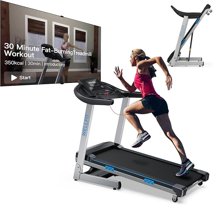 WELLFIT 15% Auto Incline Treadmills with Handle Bar, Heavyduty Home Treadmill with 320-400LBS Weight Capacity, 4.0HP Foldable Treadmill for Small Space, Walking Pad Climb Running, Large Running Area