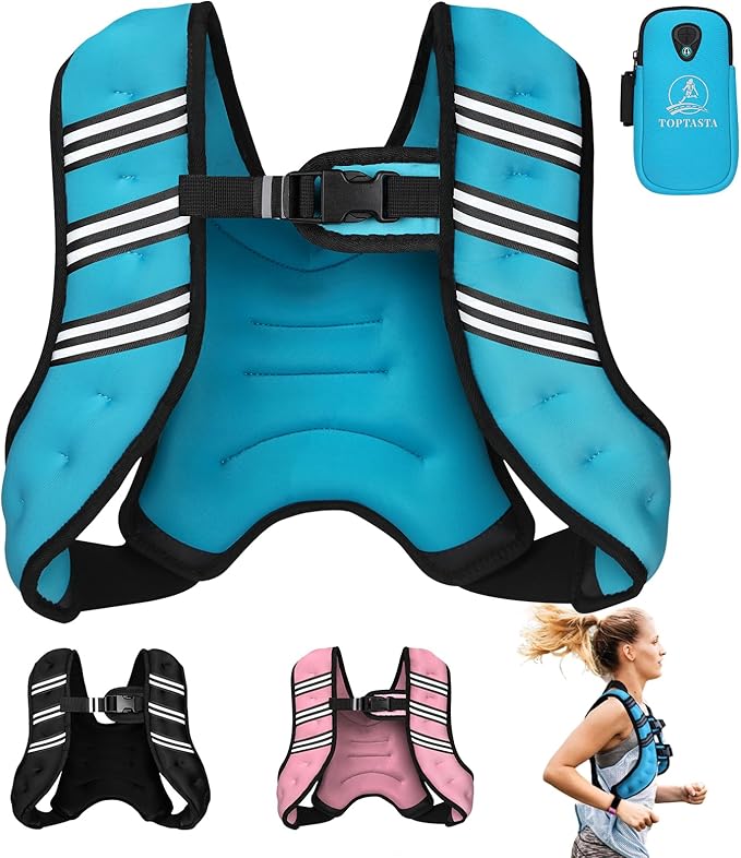 Weighted Vest for Women Men, 6lb/8lb/12lb/16lb/20lb/25lb/30lb Adjustable Weight Vest with Reflective Stripes for Workout, Strength Training, Running, Fitness, Muscle Building, Weight Loss, Rucking Vest With Phone Pouch